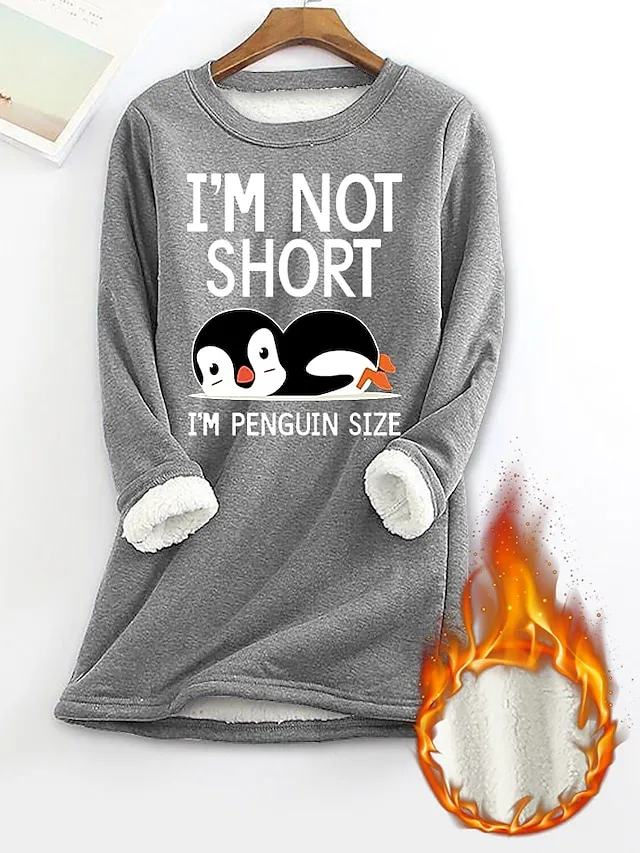 Women's Thermal Shirt Letter Penguin Warm Comfort Soft Home Daily Bed Fleece Warm Breathable Crew Neck Long Sleeve Fall Winter Black Pink