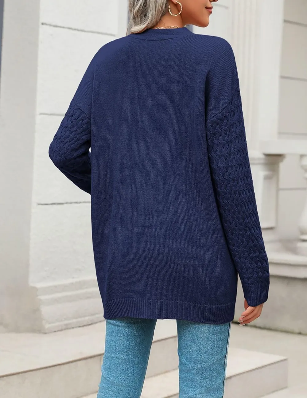Womens 2024 Long Sleeve Chunky Cable Knit Fall Cardigans Sweaters Button Down Open Front Outerwear with Pockets