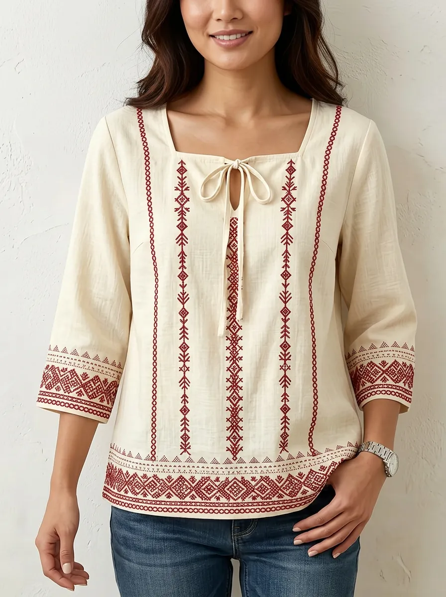 Women's Nashville Travel Souvenir Geometric Embroidery Printed Top