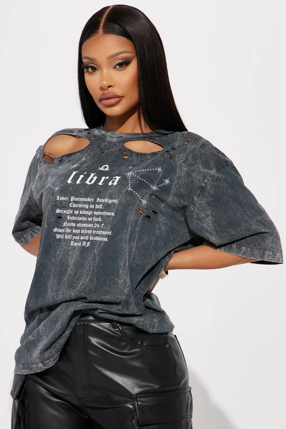Libra Distressed Tee - Charcoal