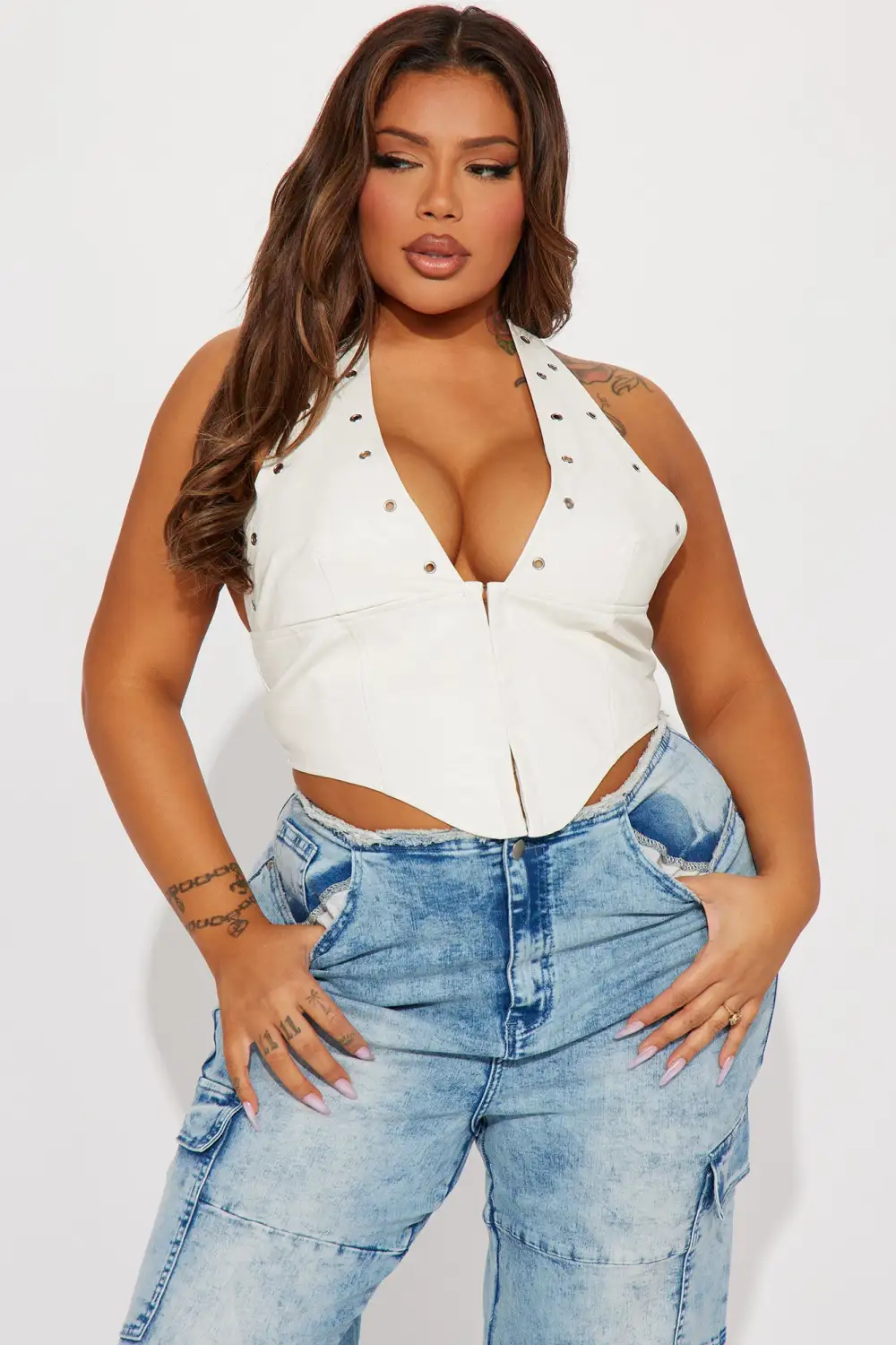 Kairo Faux Leather Corset Top - Cream