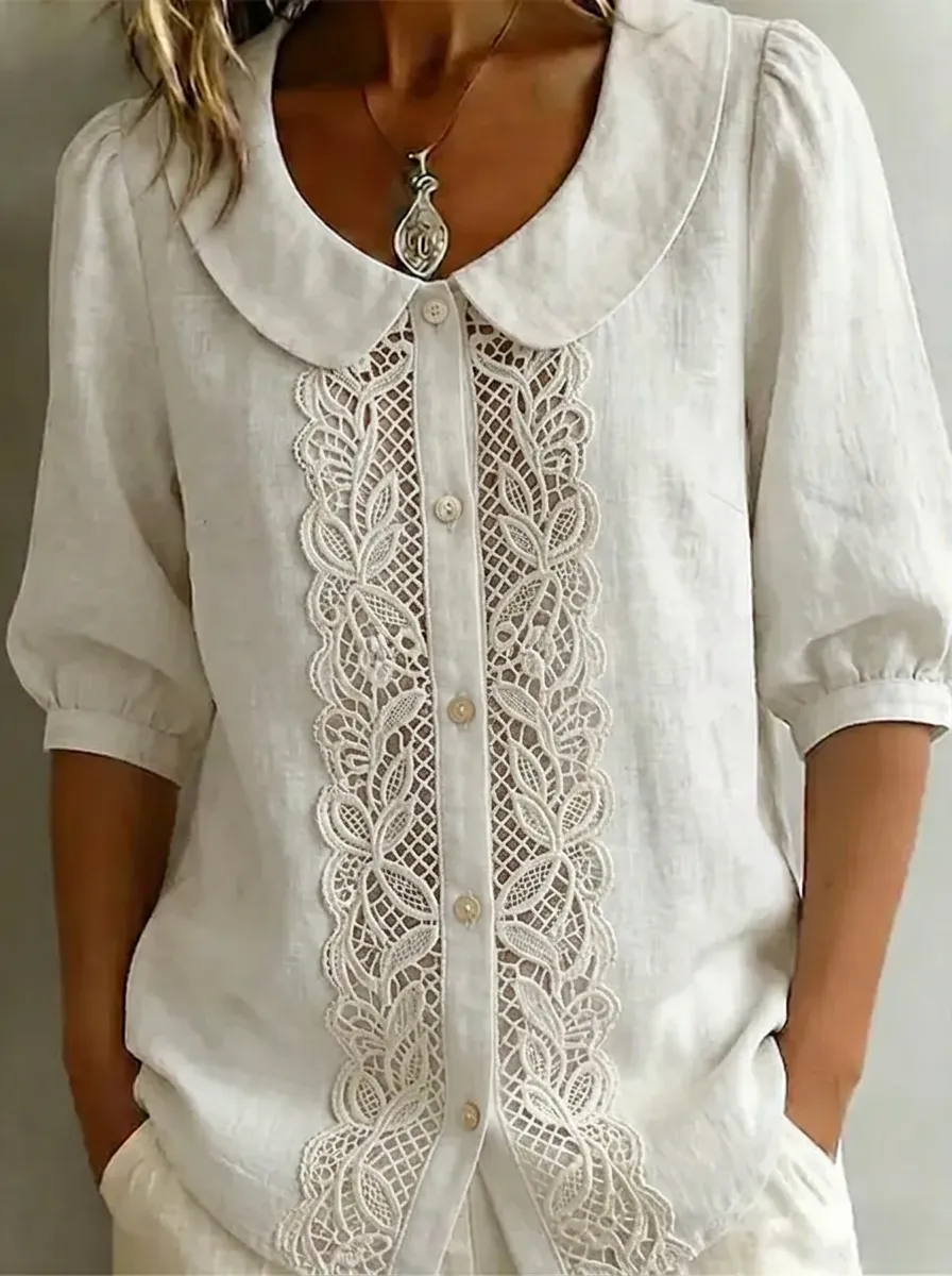 Women's Nashville Vintage Lace Trimmed Button-Down Linen Shirt