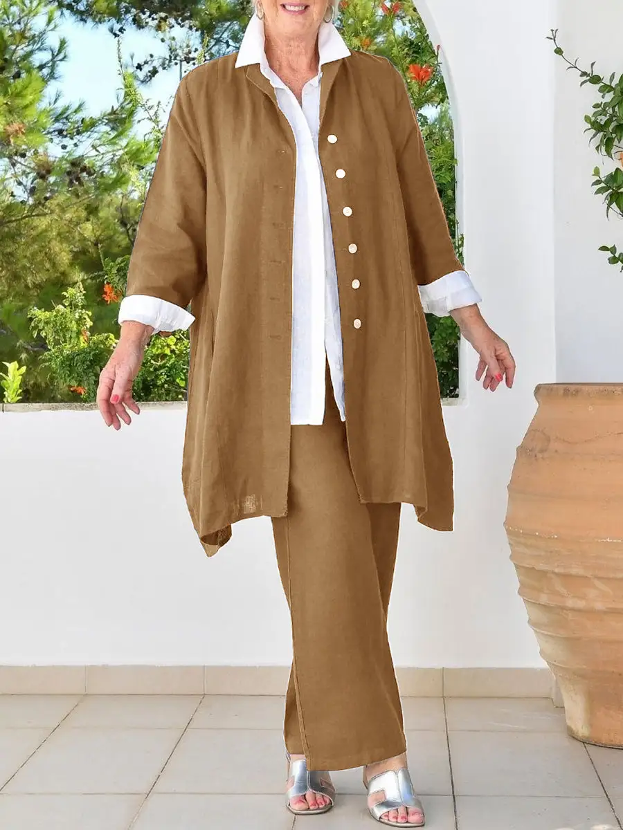 Casual Button-Down Cardigan And Pants Set