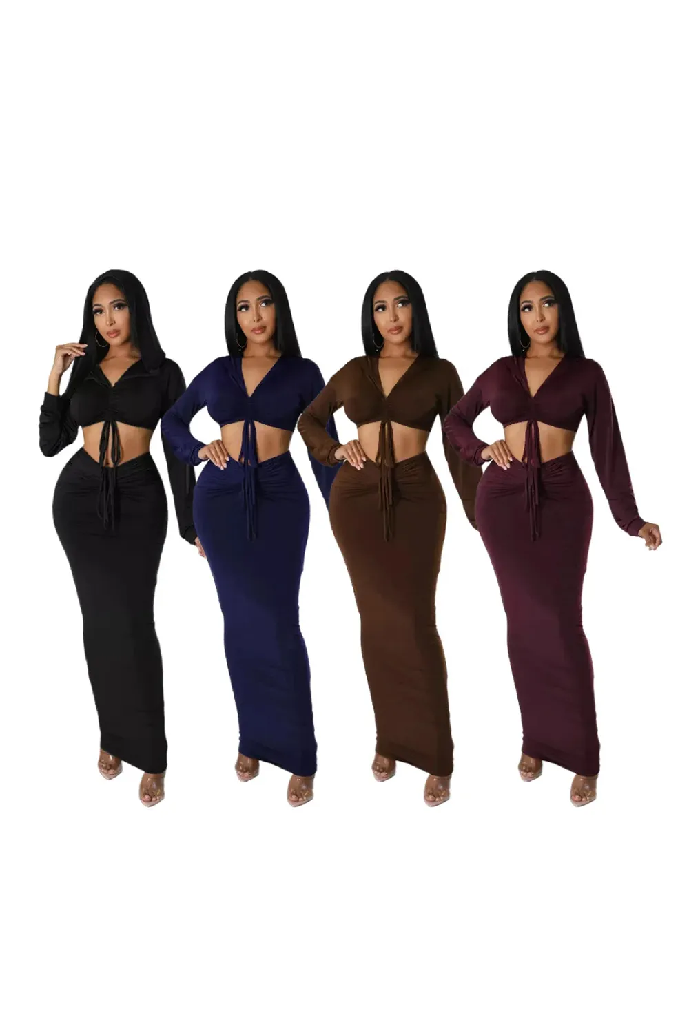 Spring/Summer Ethnic Clothing Long African Skirts Sets Women 2 Piece Set Drawstring Traditional Africa Outfits Fashion Solid Sexy Skirt Suits 2023
