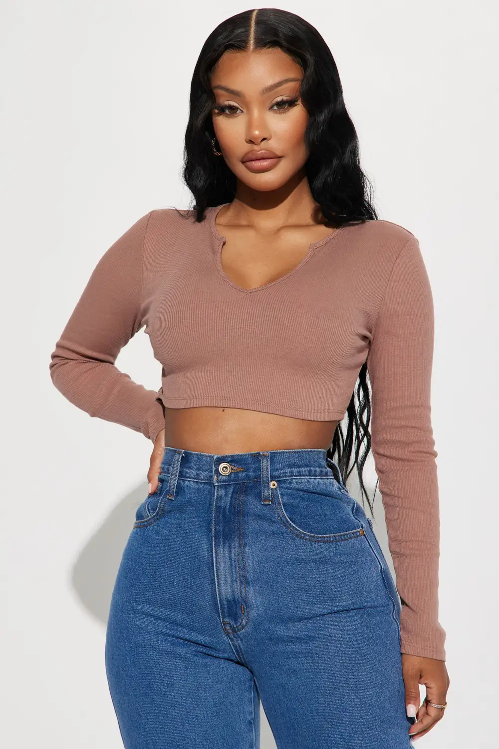 Top Notch Girl Long Sleeve Top - Mocha