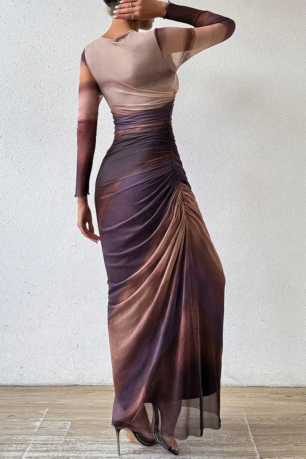 Women's Tie Dye Long Sleeve Pleated Dress