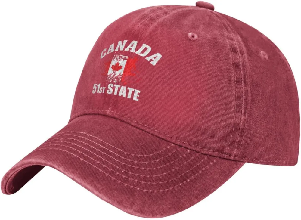 Make Canada 51st State Hat Washed Denim Unisex Fashion Trucker Baseball Cap