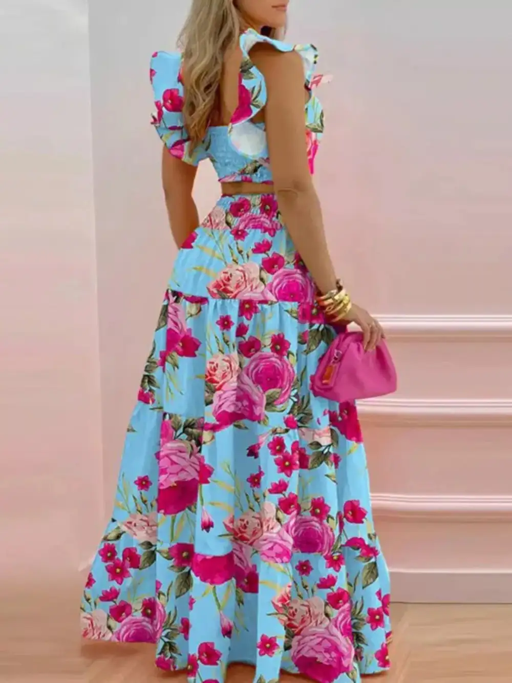 Crop Top Tiered Maxi Skirt Set