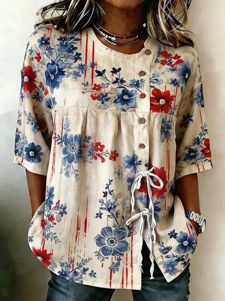 Women's Nashville Floral Patterned Printed Button-Down Top
