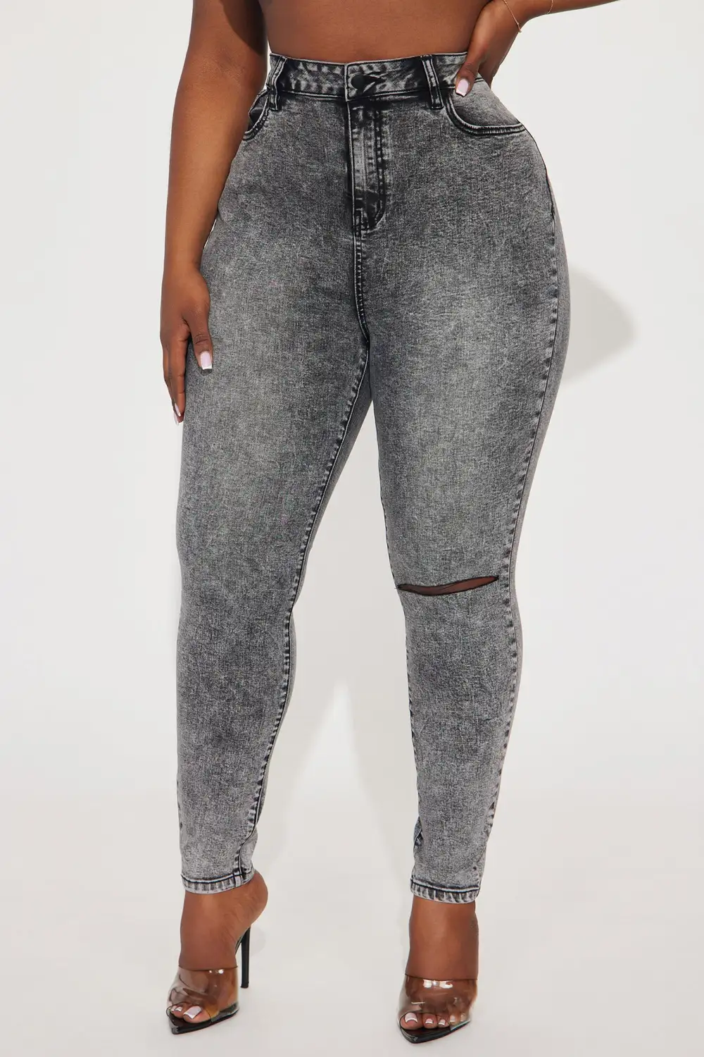 Don't Rush Tinted Stretch Skinny Jeans - Acid Wash Black