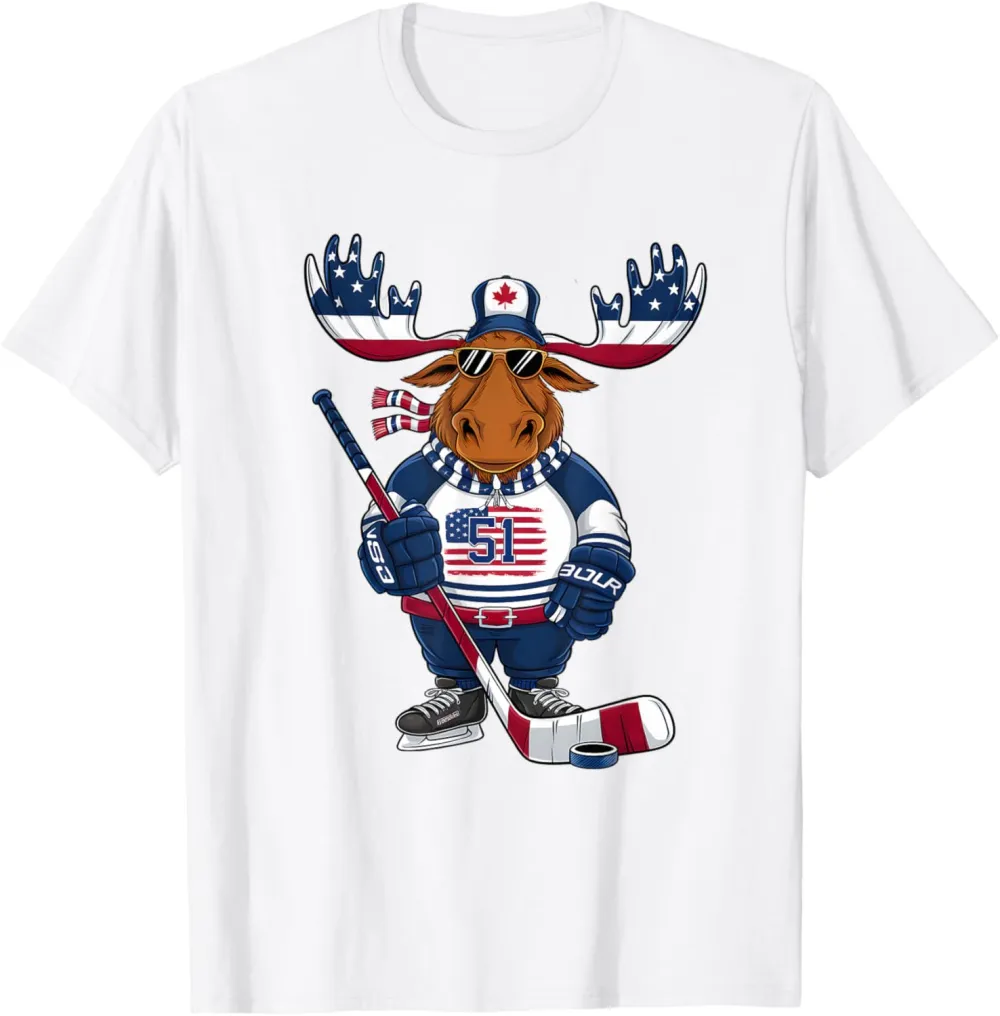 Funny Moose Canada 51 State of USA American Flag T-Shirt