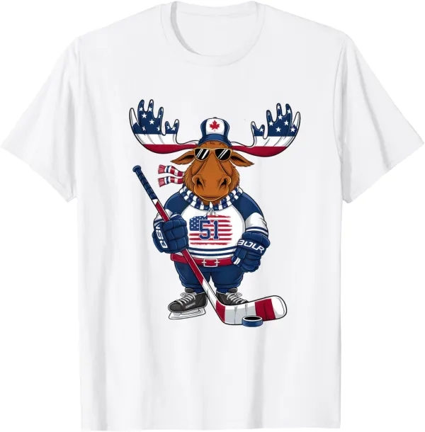 Funny Moose Canada 51 State of USA American Flag T-Shirt