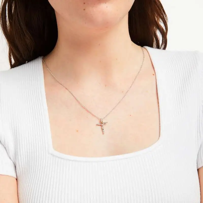 Hallmark Diamonds Cross Necklace 1/10 ct tw Sterling Silver & 10K Rose Gold 18