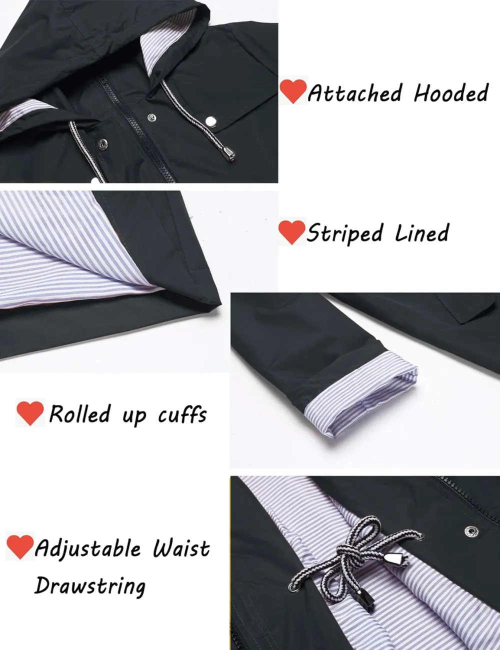 Womens Lightweight Hooded Waterproof Active Outdoor Rain Jacket S-XXL