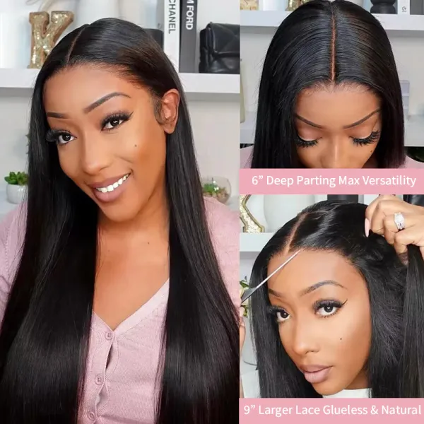 Glueless Straight Human Hair Wig 9x6 Lace Wig Pre Bleached Knots Ready to Go Wig