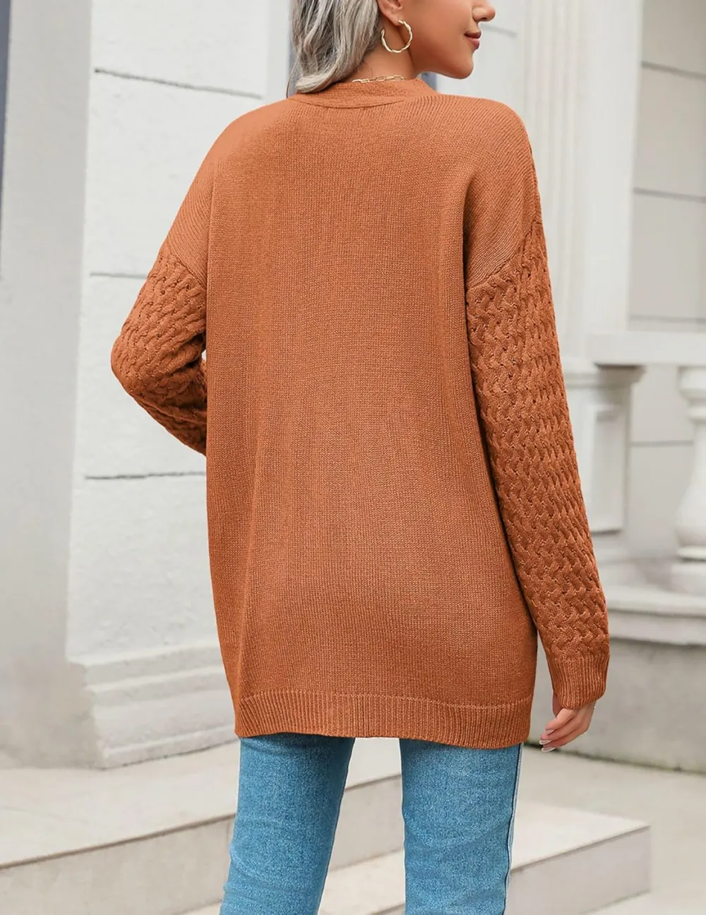 Womens 2024 Long Sleeve Chunky Cable Knit Fall Cardigans Sweaters Button Down Open Front Outerwear with Pockets