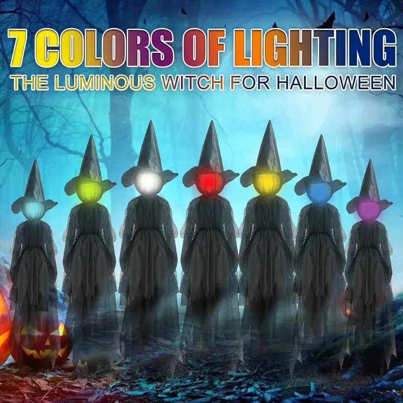 Halloween Decorations Outdoor Large Light Up Holding Hands Screaming Witches P15F