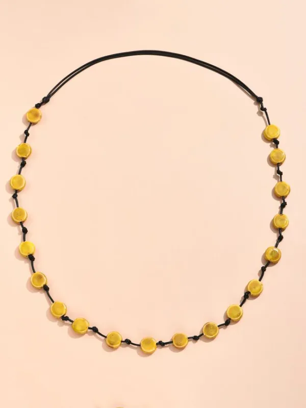 Vintage Ethnic Ceramic Gradient Flat Bead Long Necklace Sweater Chain Dress Necklace