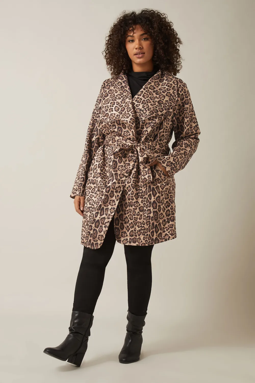 Evans Brown Leopard Print Wrap Coat