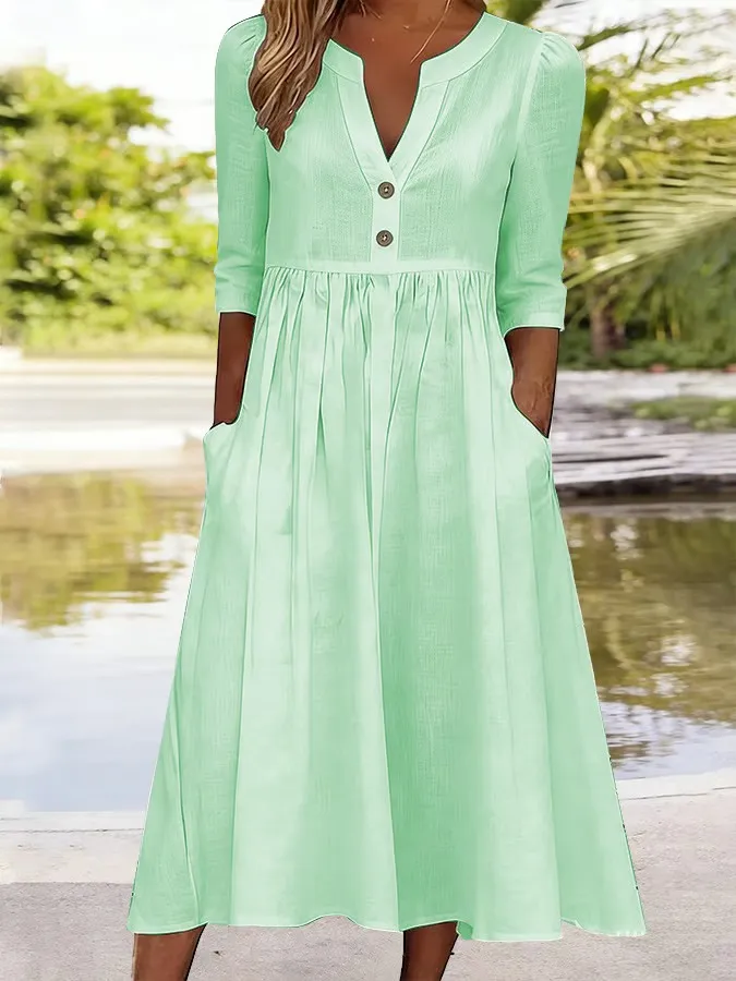 Women's Casual Cotton And Linen Dress