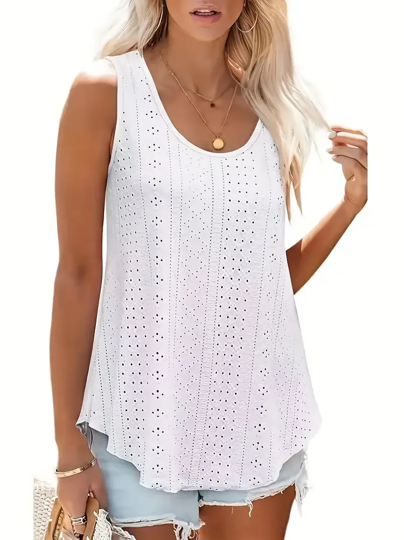 2-Pack Summer Knit Tank Tops, Casual Crew Neck Solid Color Polyester Vests with 5% Elastane, 180g/m² Lightweight Breathable Fabric, Women'S Fashion Essentials