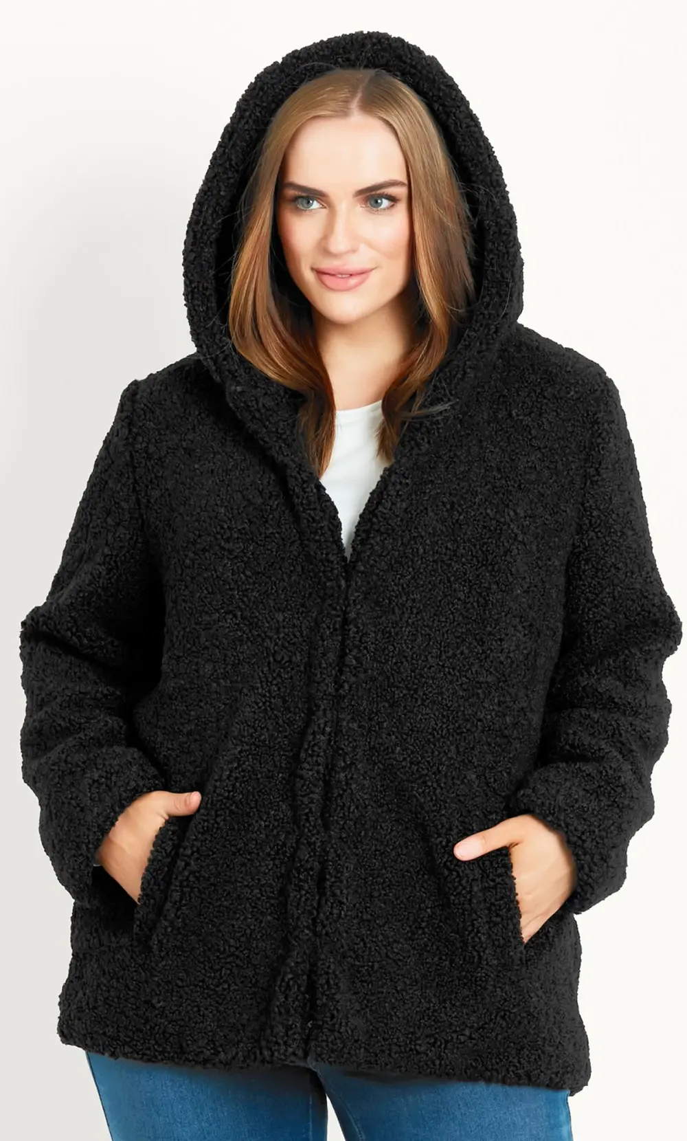 Evans Black Teddy Hooded Jacket
