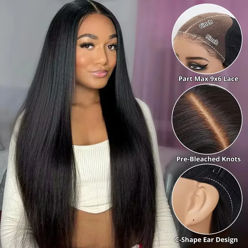 Glueless Straight Human Hair Wig 9x6 Lace Wig Pre Bleached Knots Ready to Go Wig