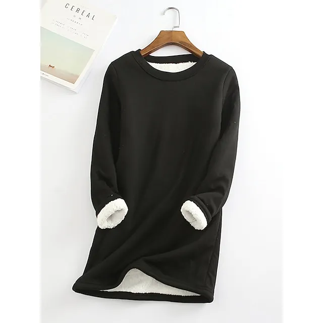 Women's Casual Dress Sweatshirt Dress Winter Dress Mini Dress Teddy Fleece Home Daily Going out Basic Casual Crew Neck Long Sleeve Regular Fit Wine Red Big red Black Color S M L XL XXL Size