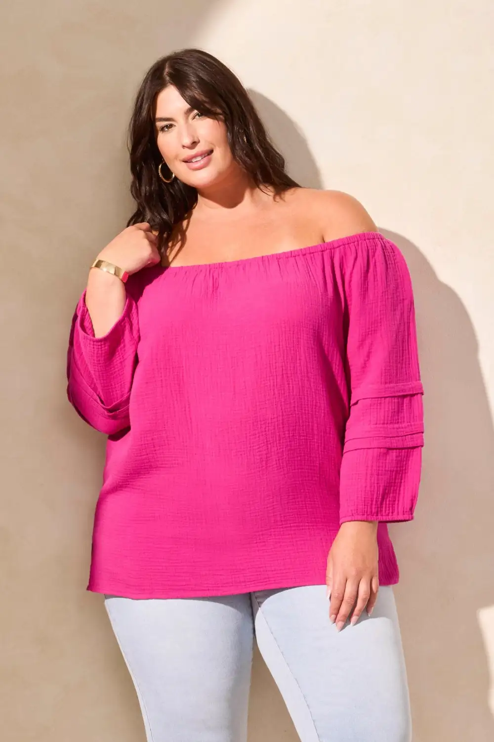 Cotton Gauze Convertible Off-Shoulder Top-Passion Fruit