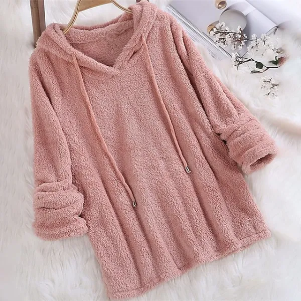 Women's Plus Size Loungewear Top Fluffy Pajama Fuzzy Pure Color Warm Simple Plush Home Daily Vacation Fleece Hoodie Long Sleeve Fall Winter Black White