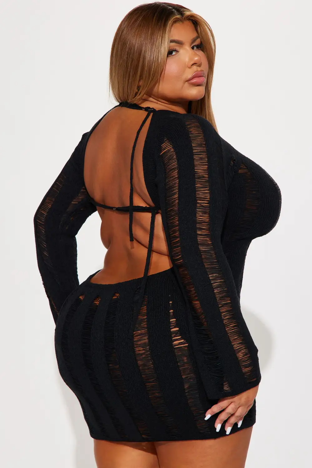 Exposed Distressed Mini Dress - Black