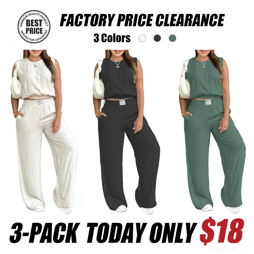 Women's 2-Piece Solid Color Tank Top & Wide Leg Pants Set