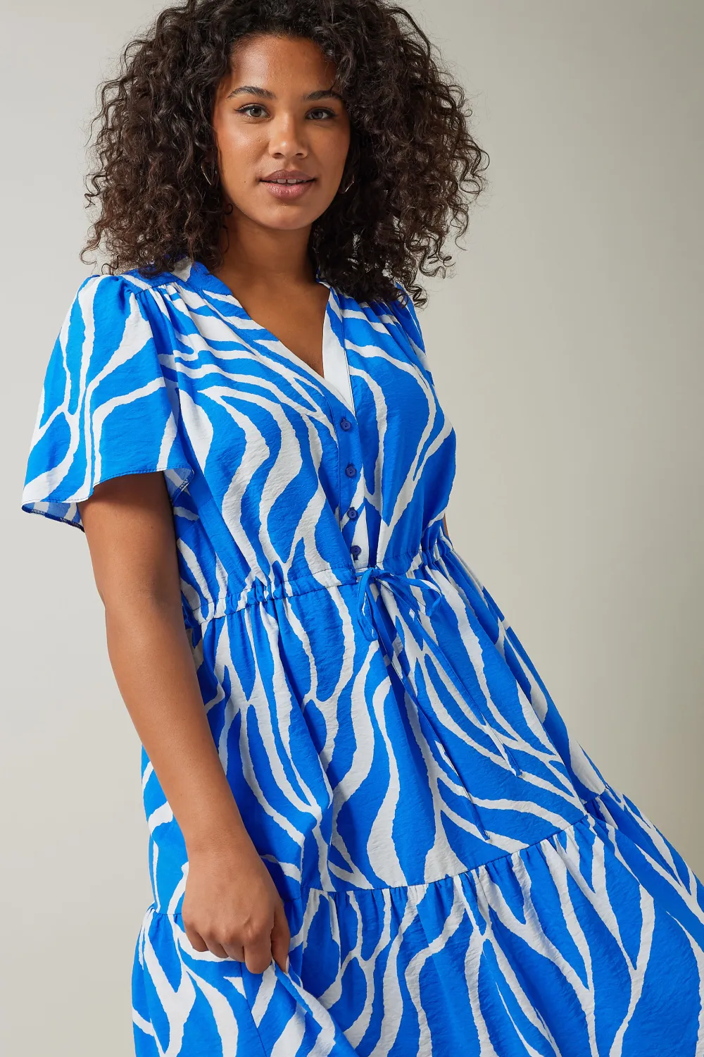 EVANS Curve Blue Abstract Print Midi Shirt Dress