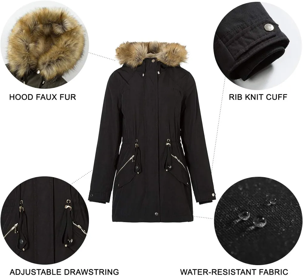 Women's Winter Coats Fleece Lined Parka Jacket Hooded Long Winter Warm Parka Coat with Pockets