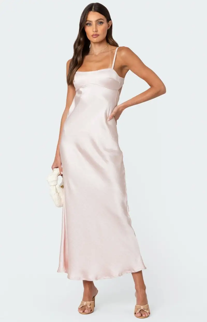 Edikted Vienna Open Back Satin Maxi Dress