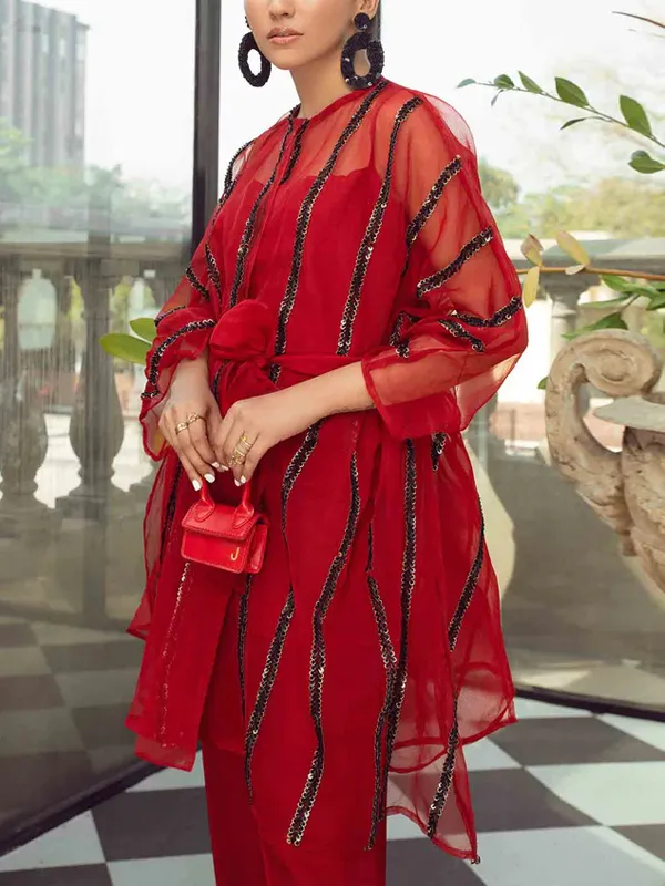 Mesh Solid Color Jacket And Trousers Suit