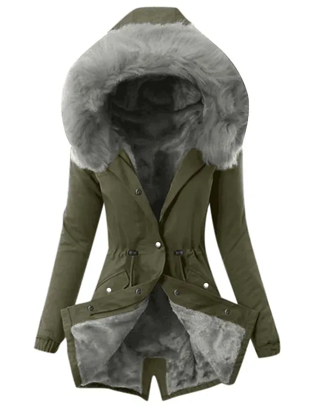 Women's Winter Jacket Winter Coat Parka Hoodie Jacket Street Daily Wear Winter Fall Spring Long Coat Slim Warm Classic & Timeless Casual Jacket Long Sleeve Solid Color Fleece Lined Black Red Gray Red