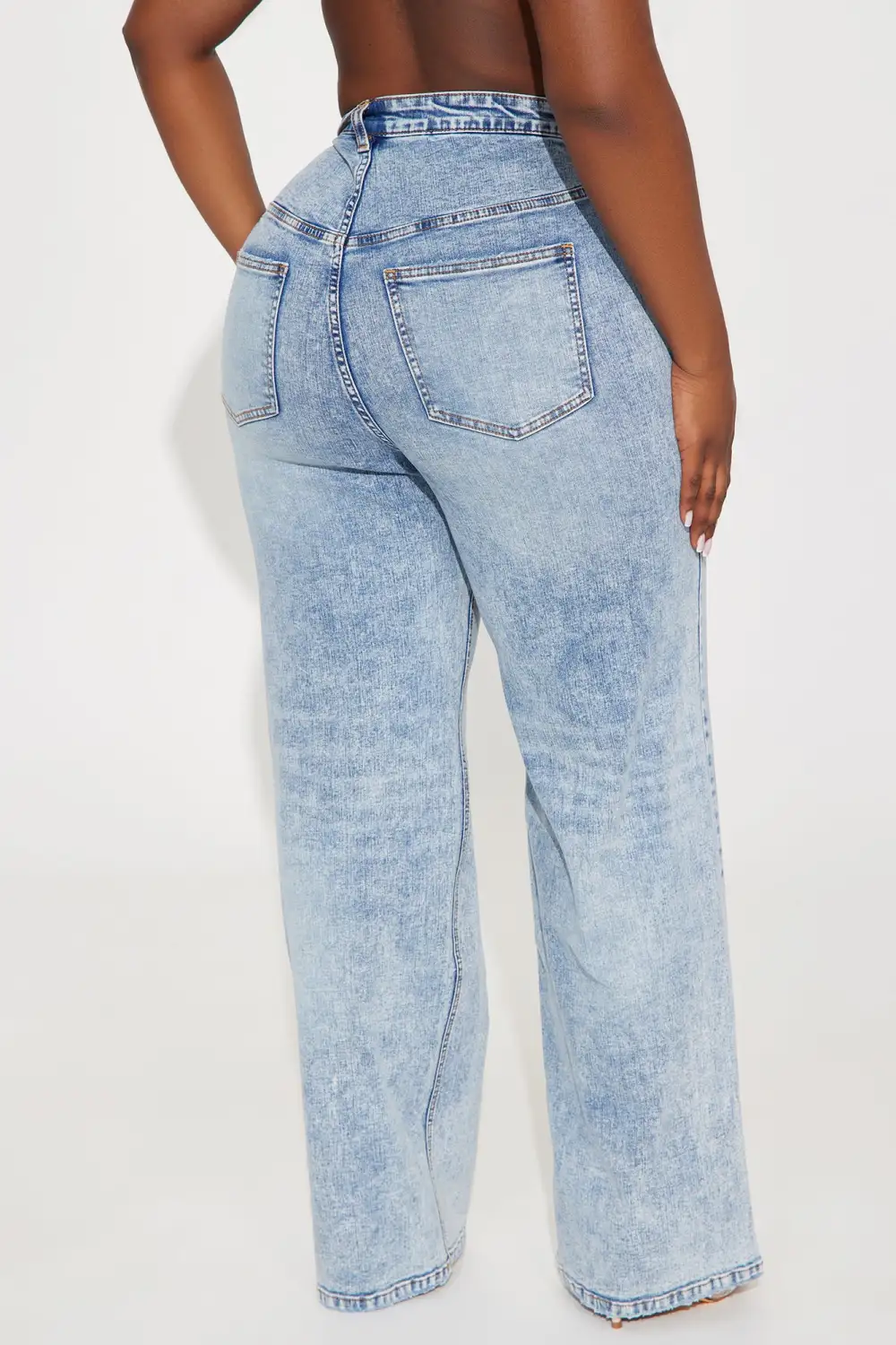 Carri Foldover Waistband Stretch Straight Leg Jeans - Light Wash