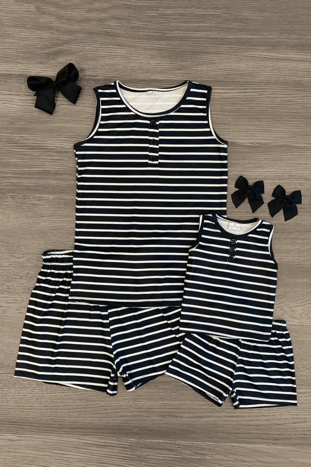 Mom & Me - Black & White Stripe Tank Lounge Short Set