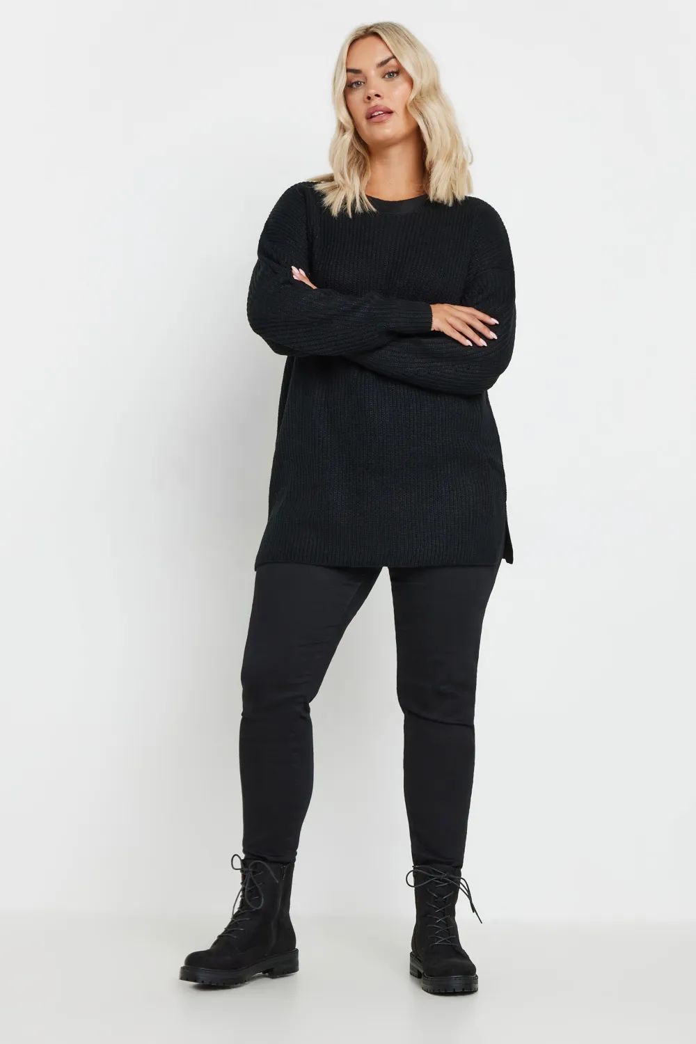 YOURS Curve 2 PACK Black & Grey Drop Shoulder Knitted Jumpers