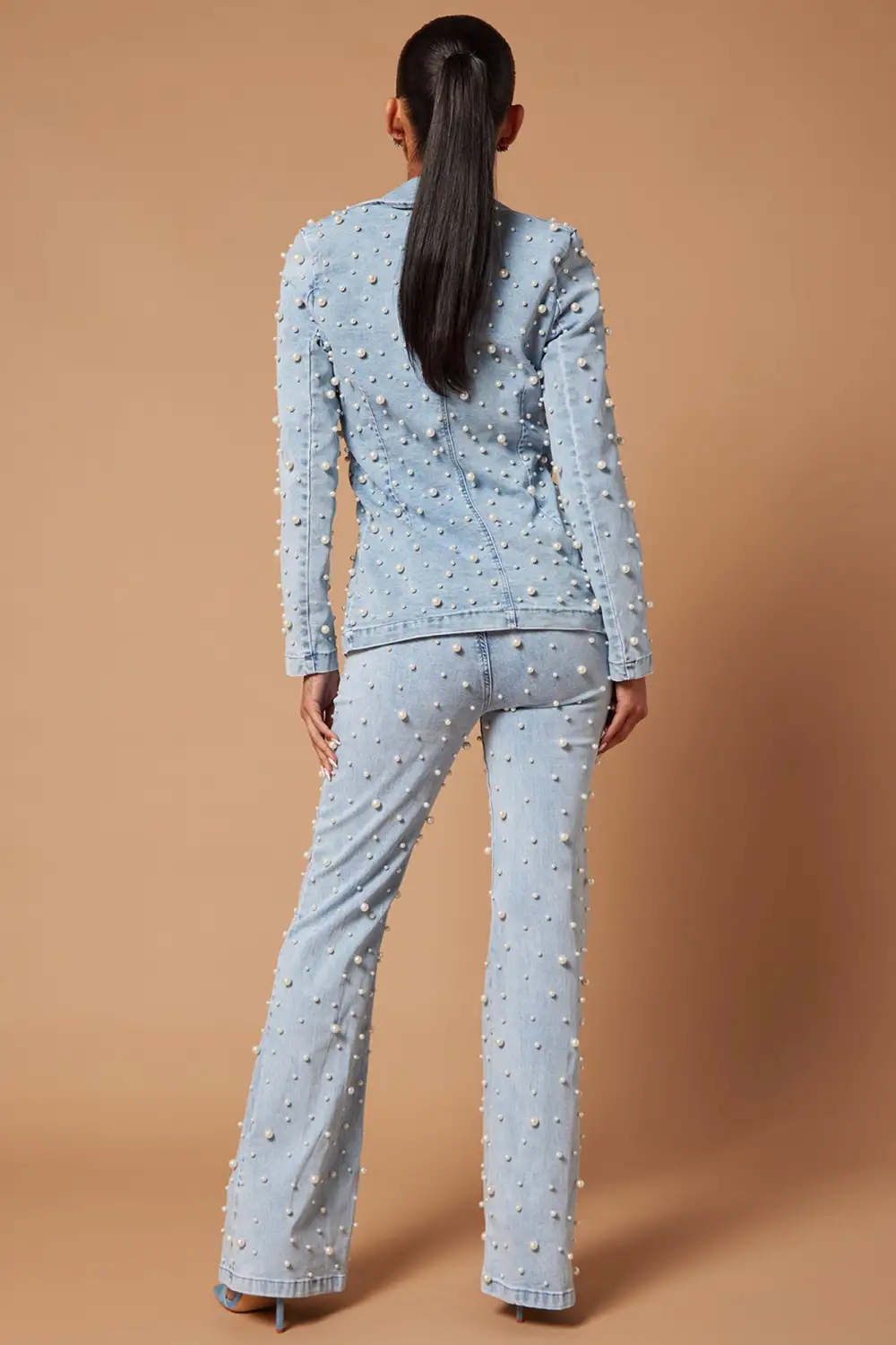 Sandrine Embellished Denim Blazer Set - Blue