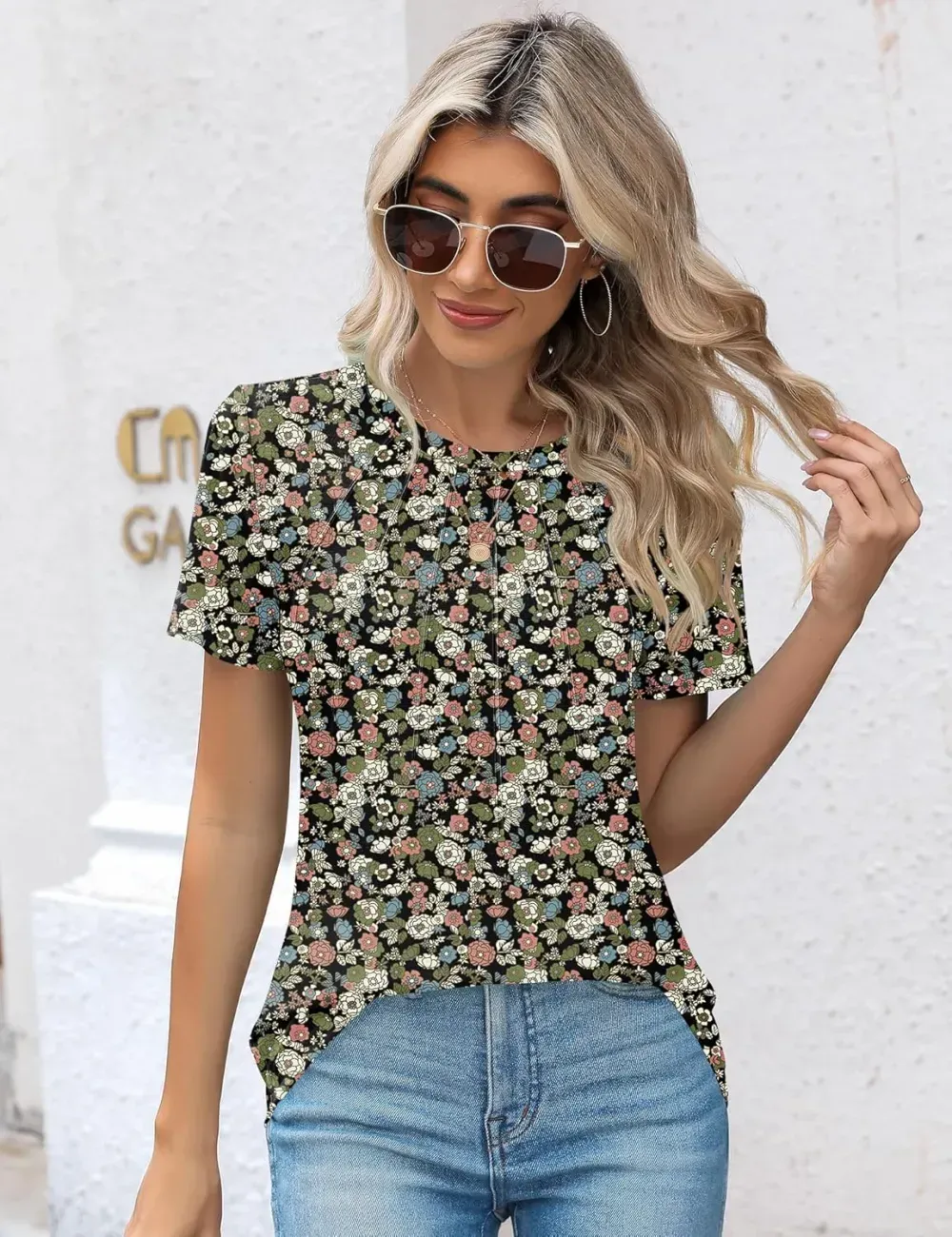 Kistore Womens Casual Crew Neck Short Sleeve Pleated Tops Blouses Fashion Clothes 2024