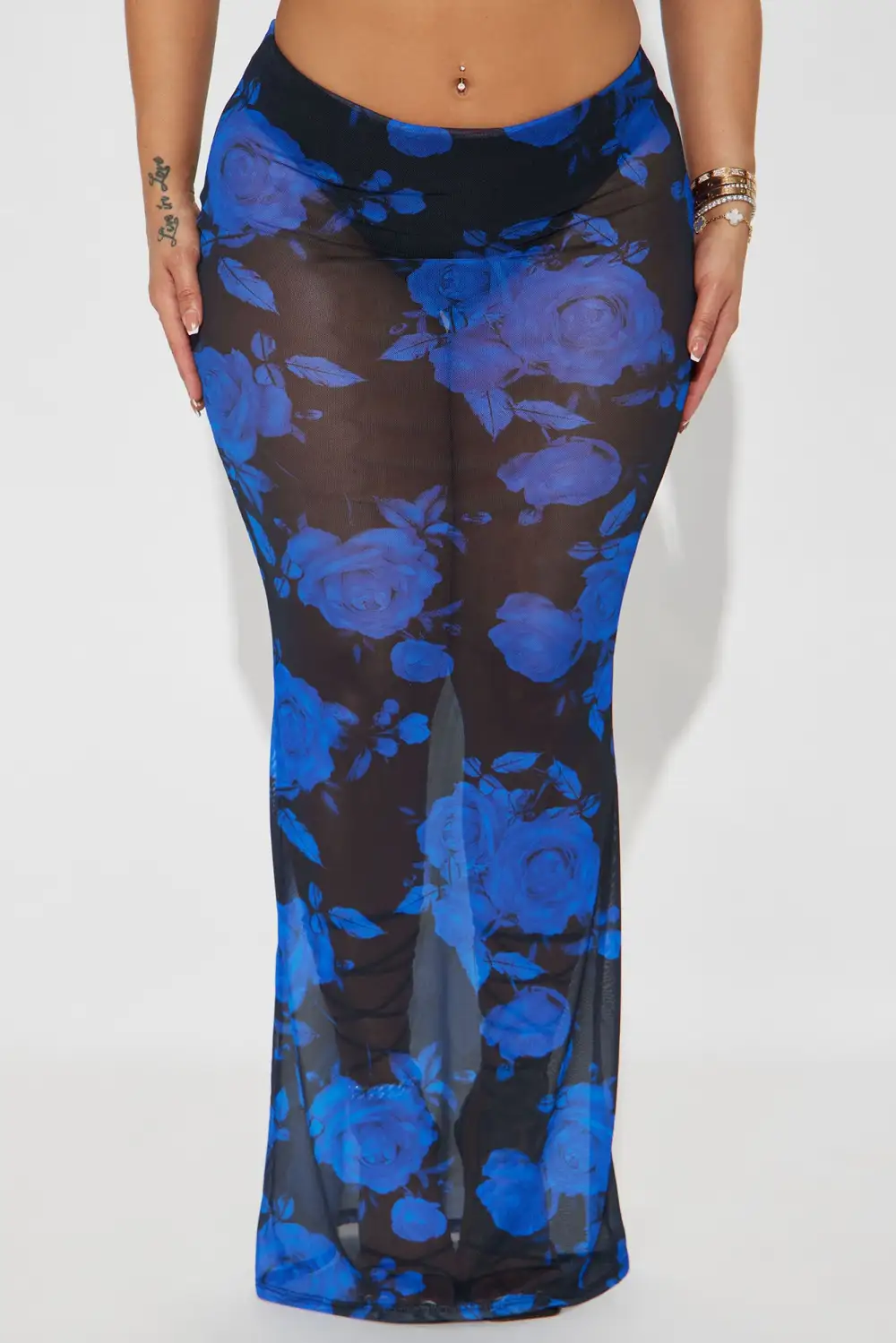 Summer Breeze Printed Mesh Maxi Skirt - Turquoise