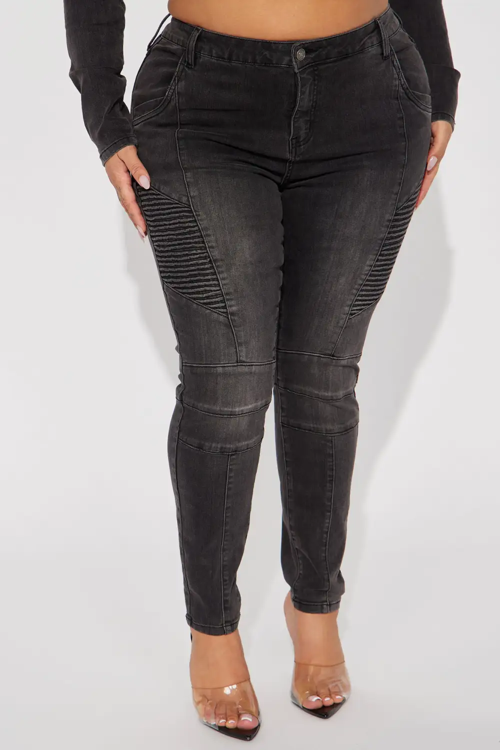 Skyline Drive Stretch Moto Skinny Jeans - Black Wash