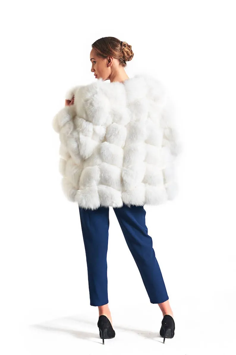 White Fox Fur Waist Length Jacket