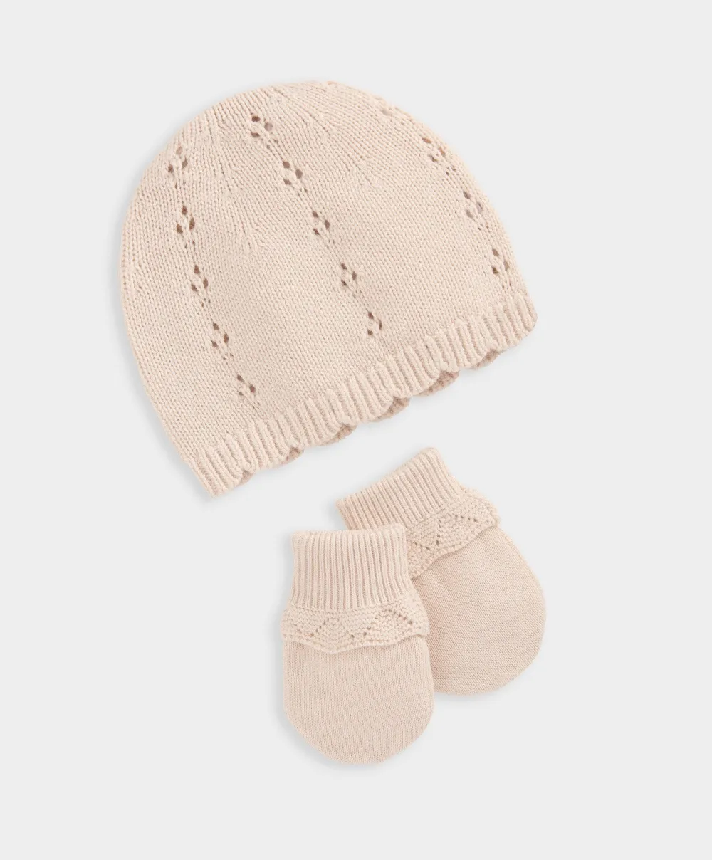 Knitted Hat & Mitts - Pink