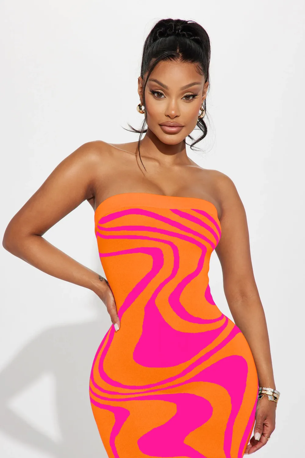 Breezy Knit Maxi Dress - Reddish Orange/combo