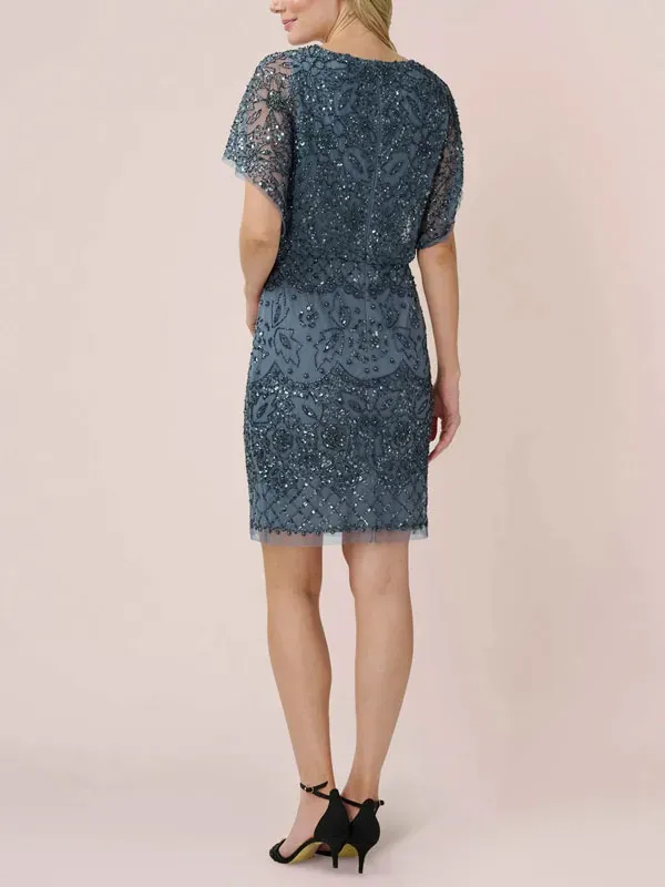 hand-beaded ruffle sleeve corseted short dress