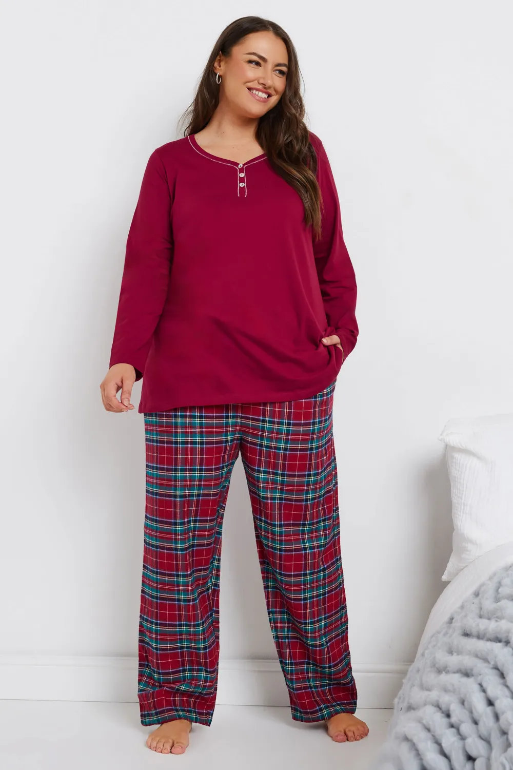YOURS Curve Red Boyfriend Check Pyjama Bottoms