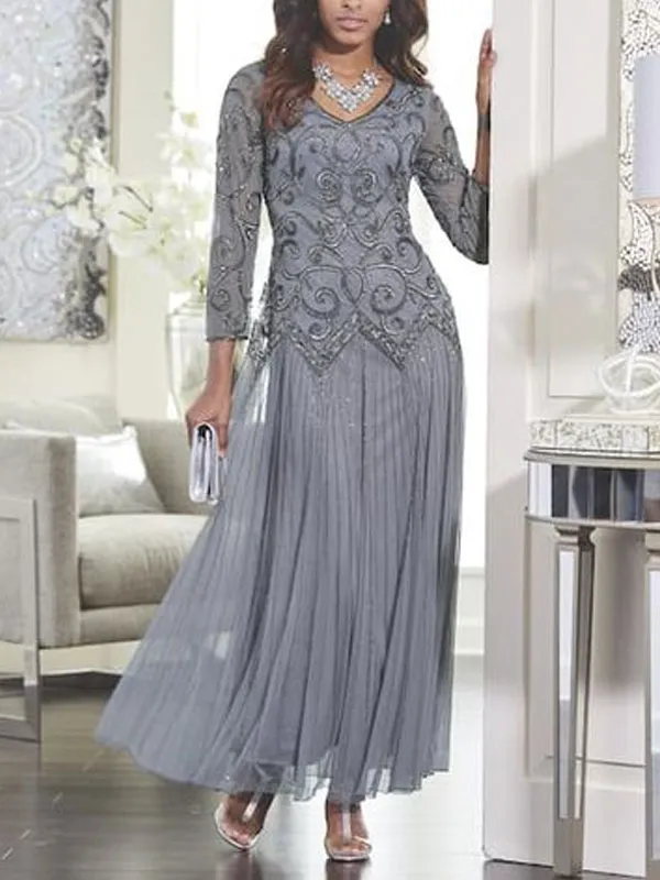 Chiffon mesh long sleeve temperament ladies dress